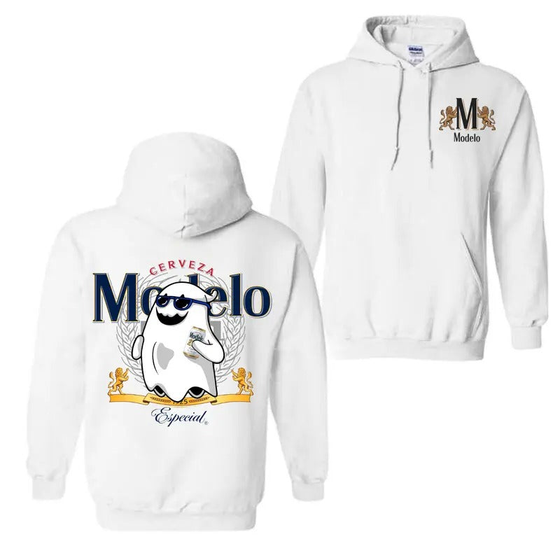 Modelo Ghost Halloween 2 Sided Hoodie, Modelo Hoodie For Men And Women, Halloween Trendy Hoodie Boo Beer Meme Funny...