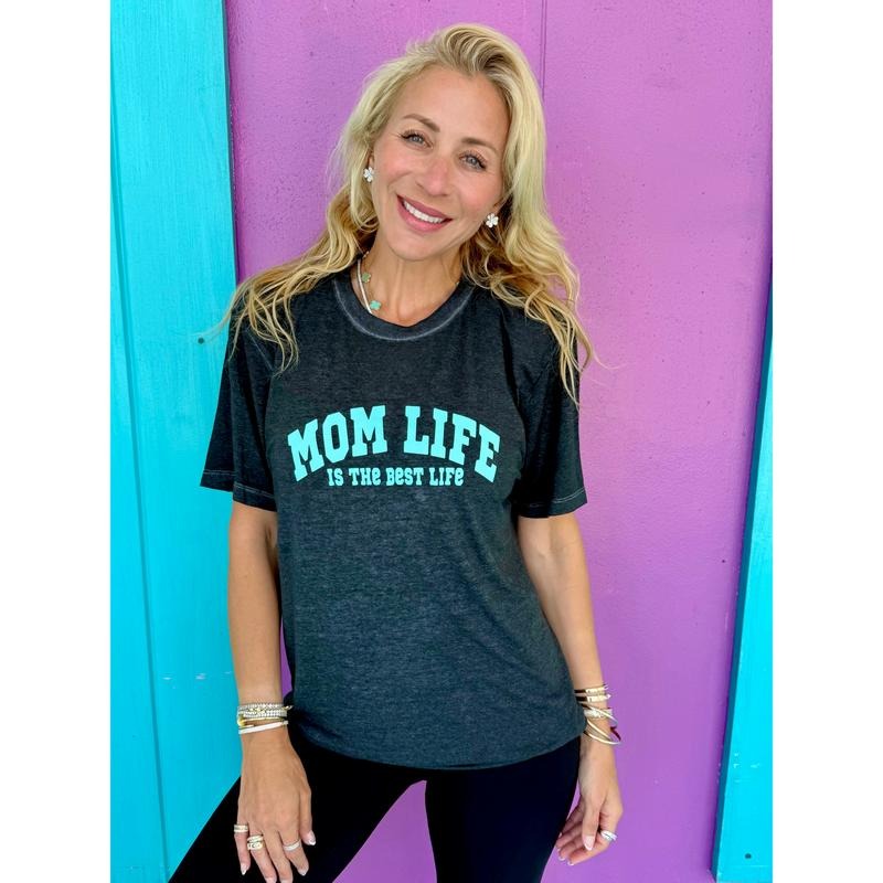 Mom Life Black Acid Wash Tee Hoodie, Sweatshirt | CiraTrend.com