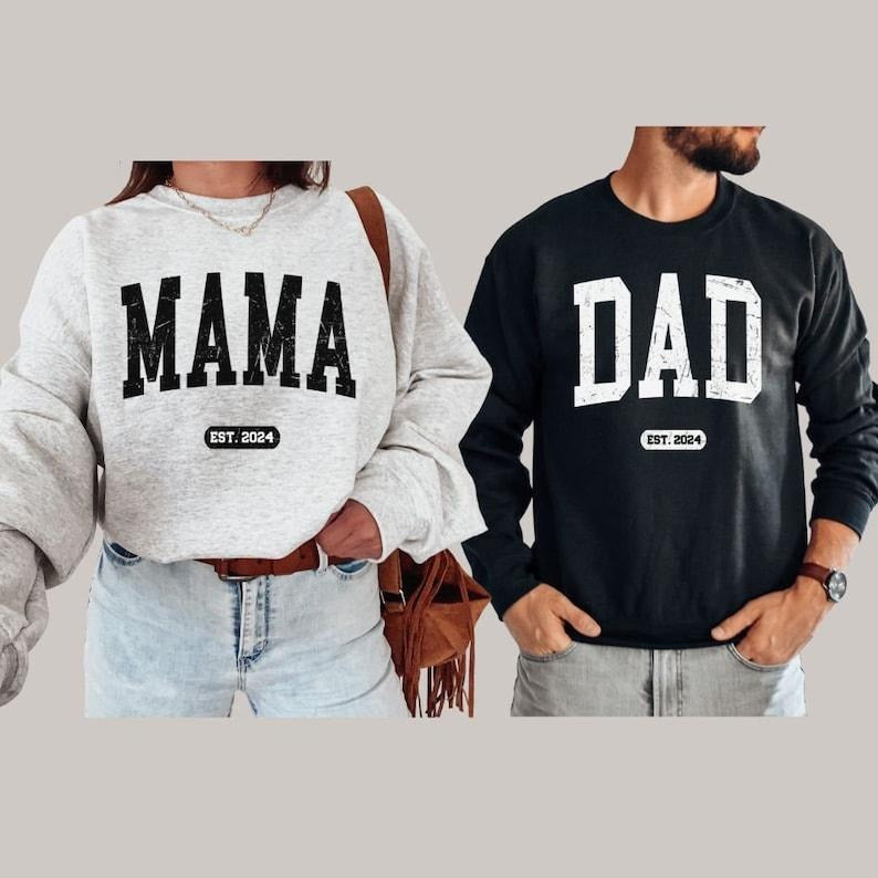 Mom and Dad Sweatshirt, Mama Dad Sweatshirt, Mom Dad Est Shirt, Mom Dad Est 2024, Mama Est 2024, Dad Est 2024, Dad Hoodie...