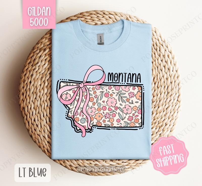 Montana Gildan T-shirt, Cute Montana State Shirt, Montana Floral Bow Tee Hoodie, Sweatshirt | CiraTrend.com