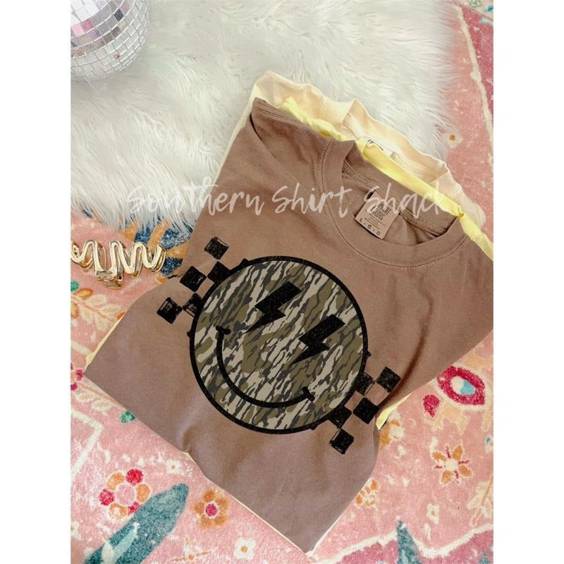 Mossy Camo Smiley T shirt  | Espresso comfort colors T shirt top Hoodie, Sweatshirt | CiraTrend.com