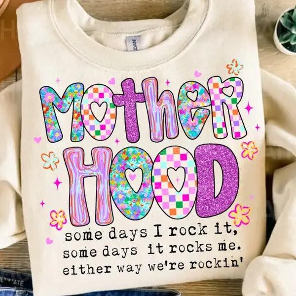 Motherhood Coquette Bow Checker Shirt, Neon Mother hood Shirt, Funny Mom Hoodie, Sweatshirt | CiraTrend.com