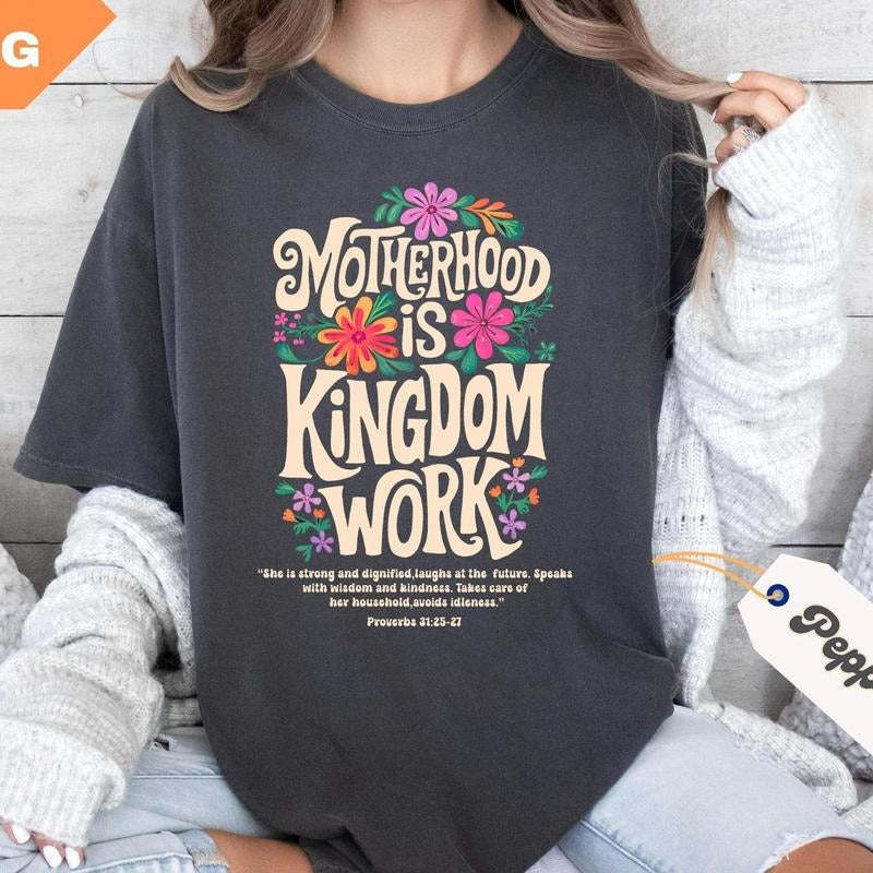 Motherhood Is Kingdom Work Shirt, Christian Mom Shirt, Retro Christian Mom T Shirt, Christian Mothers Day Shirt, Bible...
