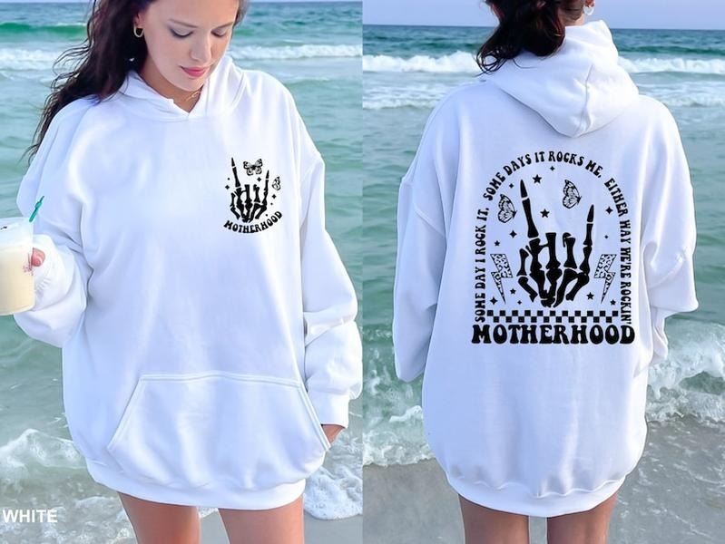 Motherhood Rock Skeleton Sweatshirt, Motherhood Some day I rock it Sweatshirt, Trendy front and back Sweatshirt,...