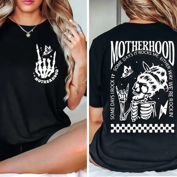 Motherhood Sometimes I Rock It Sometimes It Rocks Me Shirt, Mama Shirt, Mom Shirt, Rocker Mom Gifts, Mothers Day Gift...