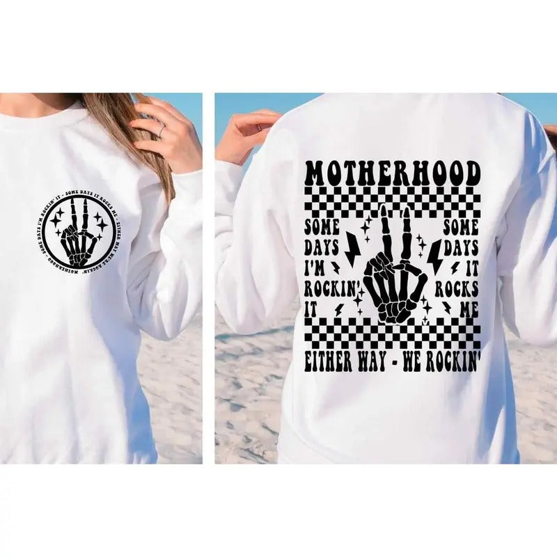 Motherhood some days I rock it shirt, unny motherhood rock skeleton shirt Hoodie, Sweatshirt | CiraTrend.com