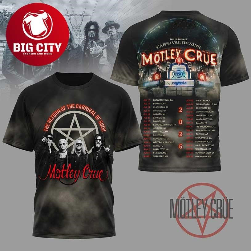 Motley Crue Return Of The Carnival Of Sins 2026 Tour Two Sided Shirt