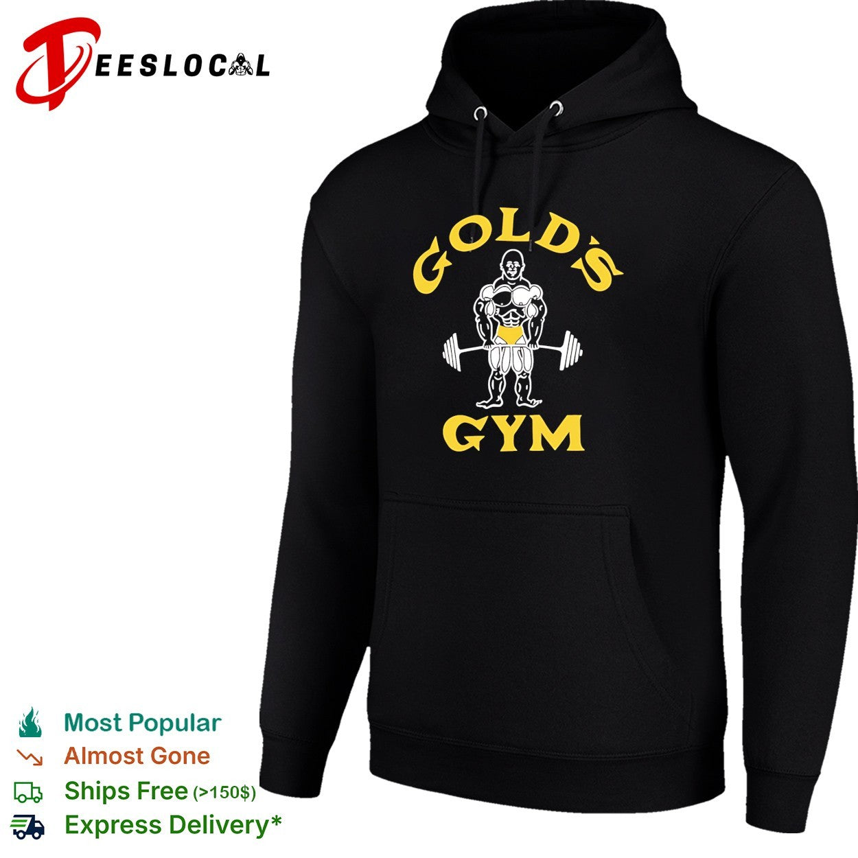 Muscle Joe Body Bulider wearing yellow briefs Gold’s Gym funny shirt