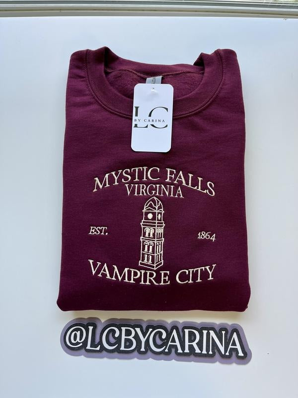 Mystic Falls Virginia Embroidered Sweatshirt | Vampire City Crewneck | Cozy Mystic Falls Sweatshirt | Vampire Town...