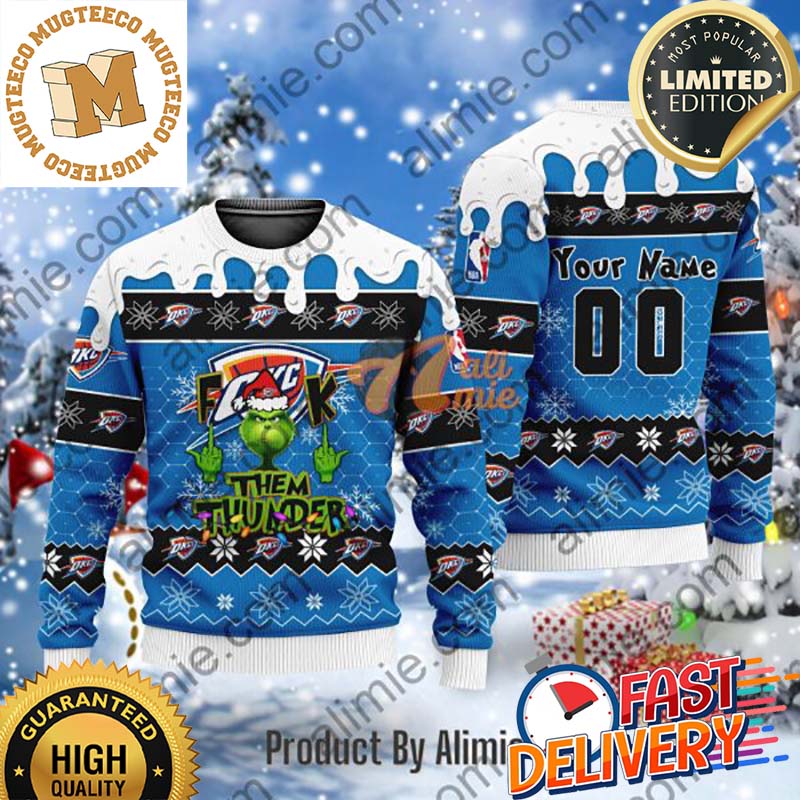 NBA Grinch Fuck Them Oklahoma City Thunder Custom Name Ugly Christmas Sweater
