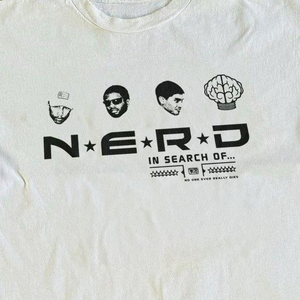 VINTAGE N.E.R.D 2002 'IN SEARCH OF' MERCH HEAVYWEIGHT WHITE T-SHIRT Hoodie, Sweatshirt | CiraTrend.com (Image 2)