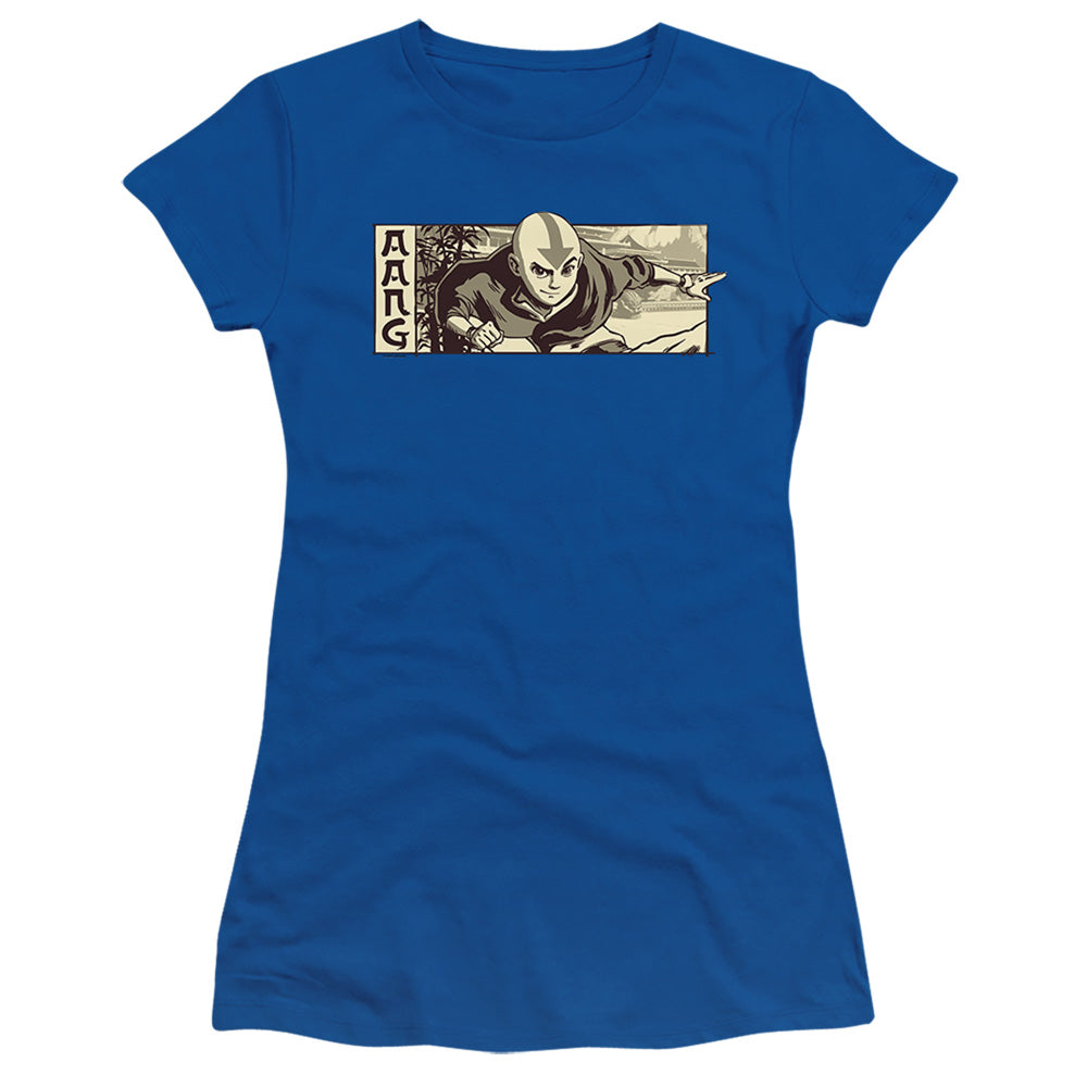 Avatar The Last Airbender Illustrated Aang Junior Sheer Cap Sleeve Womens T ShirtRoyal Blue T-Shirts, Hoodie, Sweatshirt