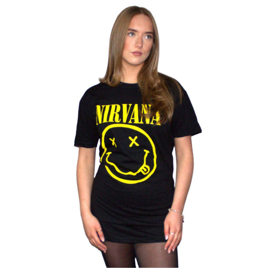 Nirvana Ladies T-Shirt Dress: Yellow Happy Face