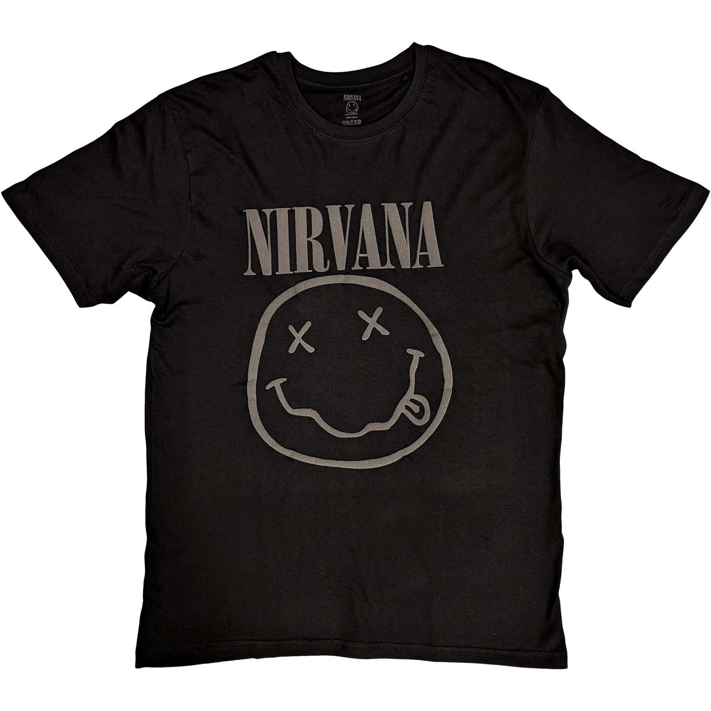 Nirvana | Official Band T-Shirt | Black Happy Face (Hi-Build)