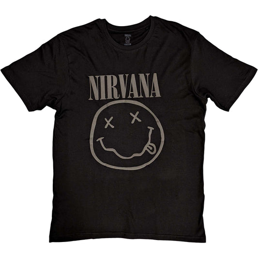 Nirvana | Official Band T-Shirt | Black Happy Face (Hi-Build)