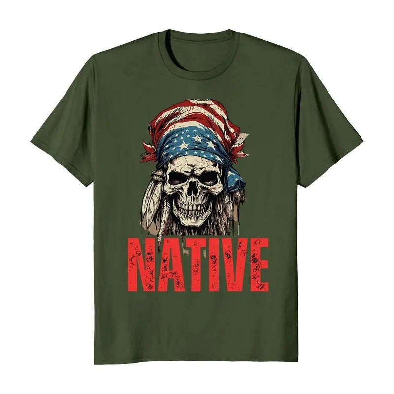 Native American Patriotic Skull Men's T-Shirt Hoodie, Sweatshirt | CiraTrend.com