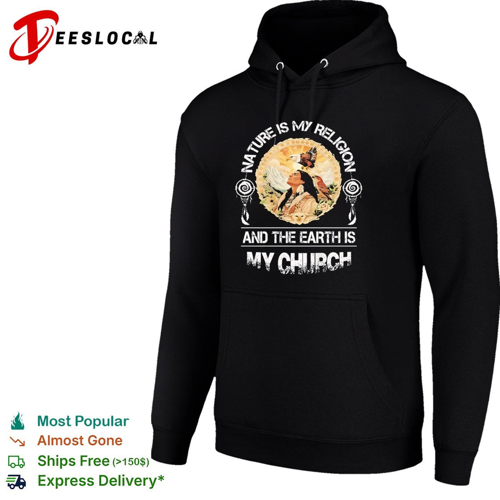 Nature is my religion and the earth is my church eagle indigenous portrait shirt