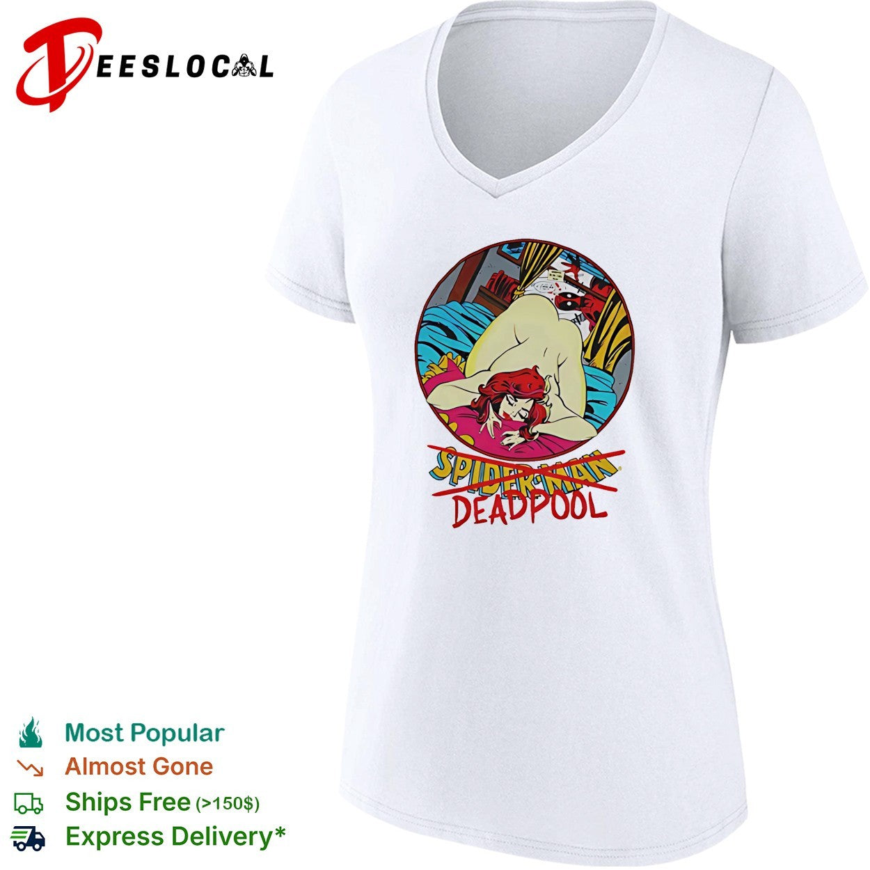 Naughty Spiderman ass up Deapool peeking funny shirt