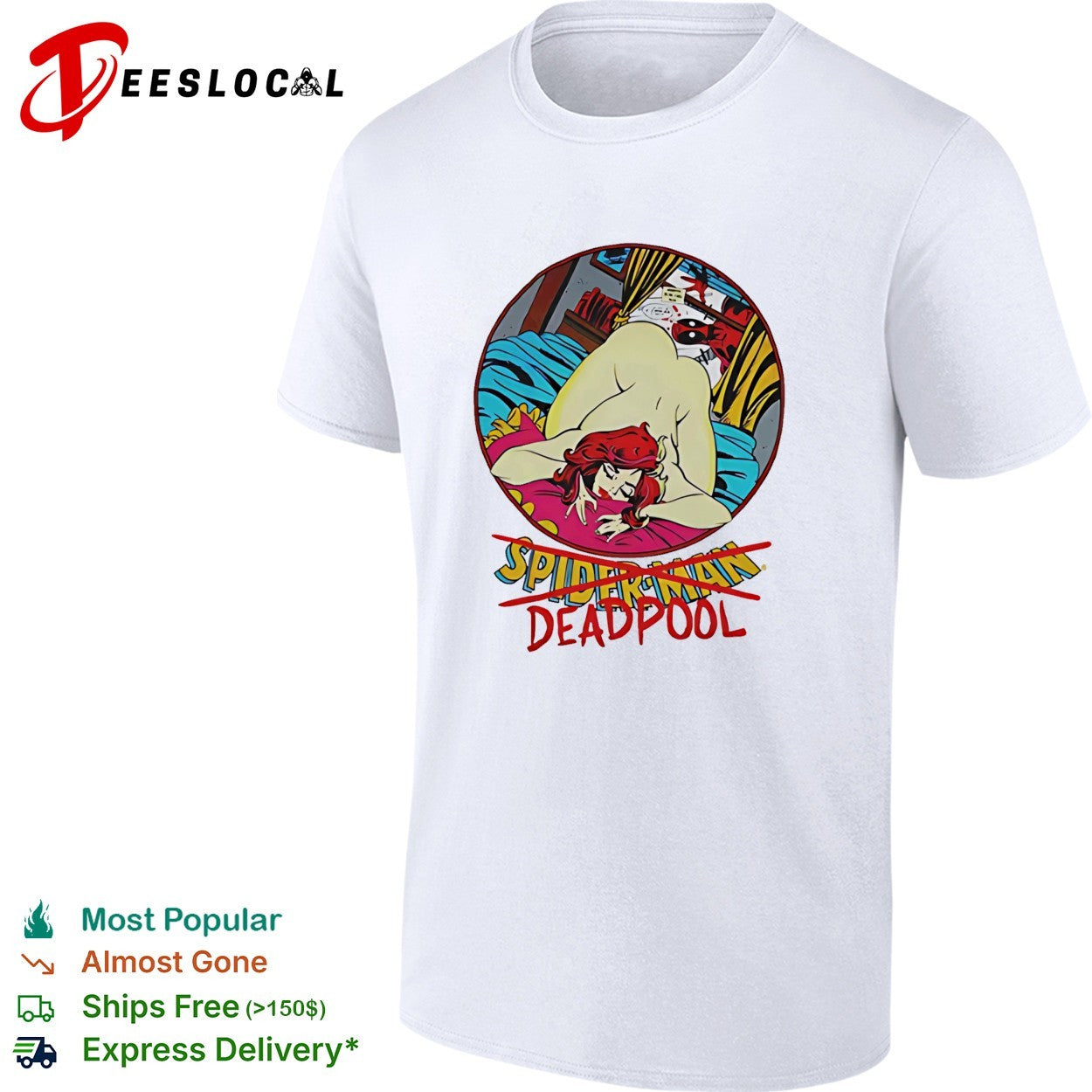 Naughty Spiderman ass up Deapool peeking funny shirt