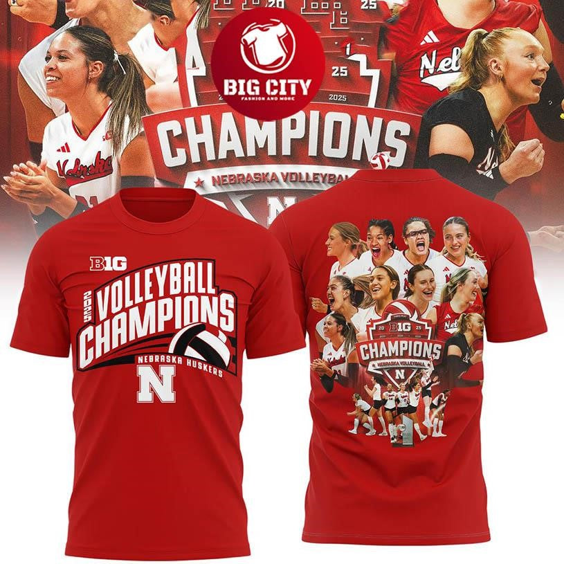 Nebraska Huskers 2025 Big 10 Women’s Volleyball Regular Season Champions Two Sided Shirt