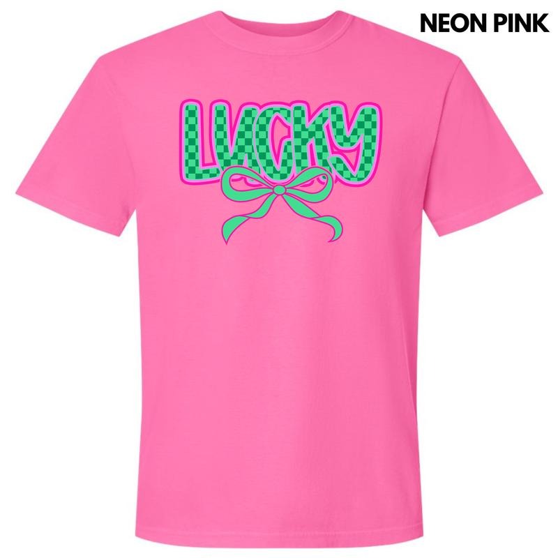Neon Lucky Checkered Comfort Colors T-Shirt 'NLB' Hoodie, Sweatshirt | CiraTrend.com