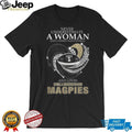 Never Underestimate A Woman Who Loves Collingwood Magpies Glitter Heart T Shirt