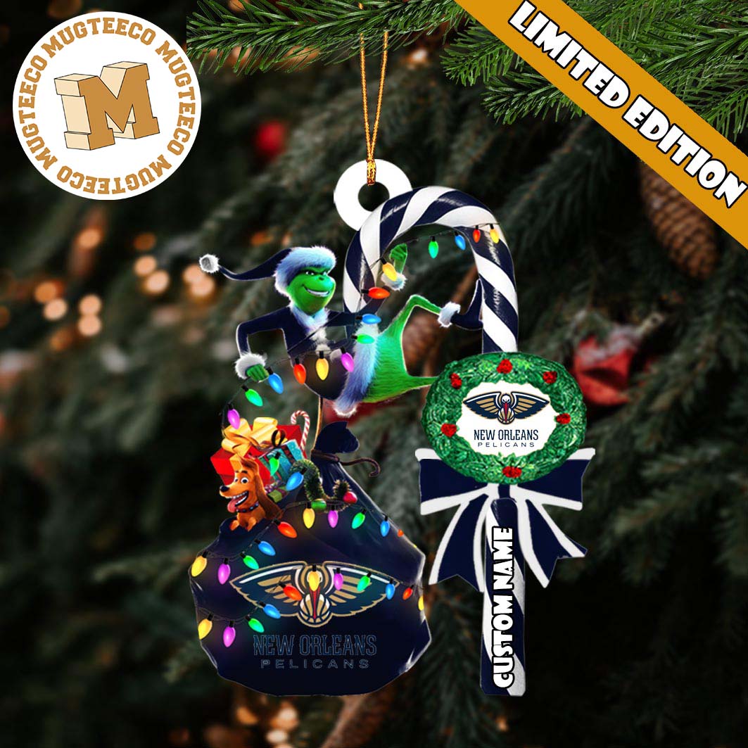 New Orleans Pelicans NBA Grinch Candy Cane Personalized Xmas Gifts Christmas Tree Decorations Ornament