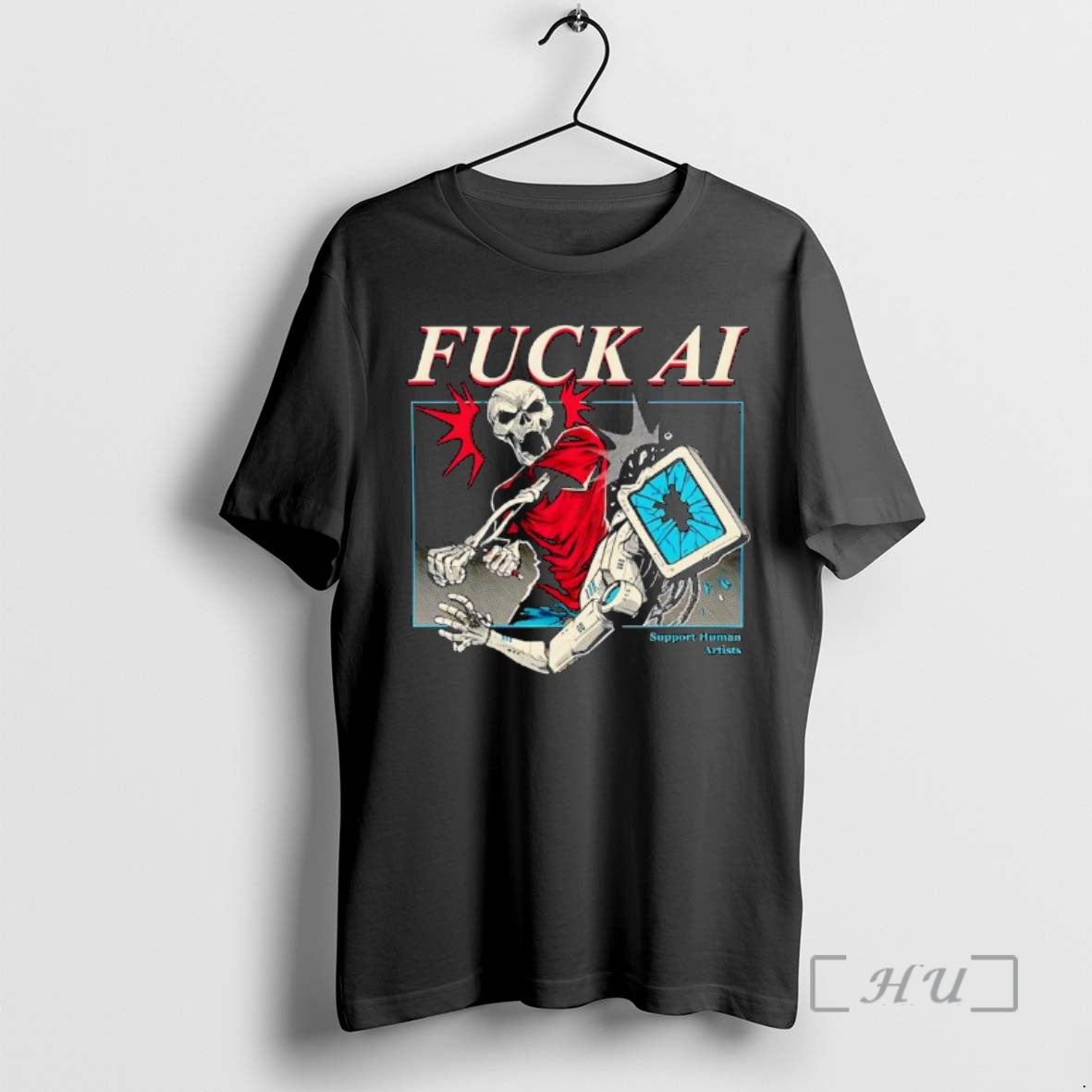 New Skeleton Fuck Ai Support Human Artists Ornaments T-Shirts, Hoodie, Sweatshirt | CiraTrend.com