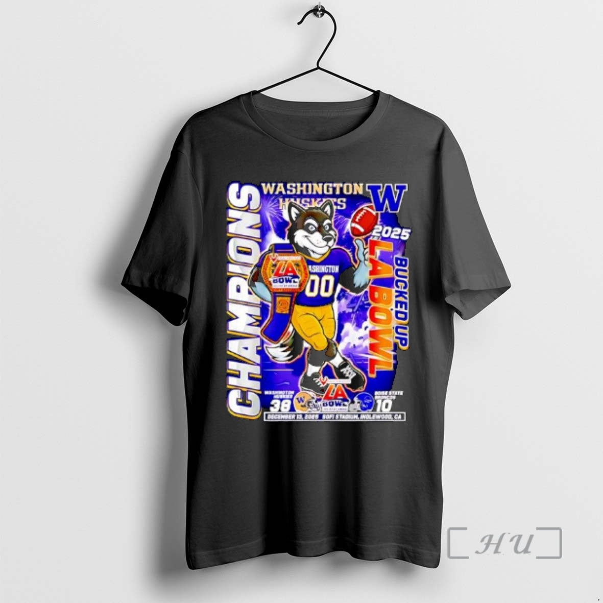 New Washington Huskies Bucked Up La Bowl Champions 2025 Mascot Ornaments Premium T Shirts Sweater Hoodie, Sweatshirt