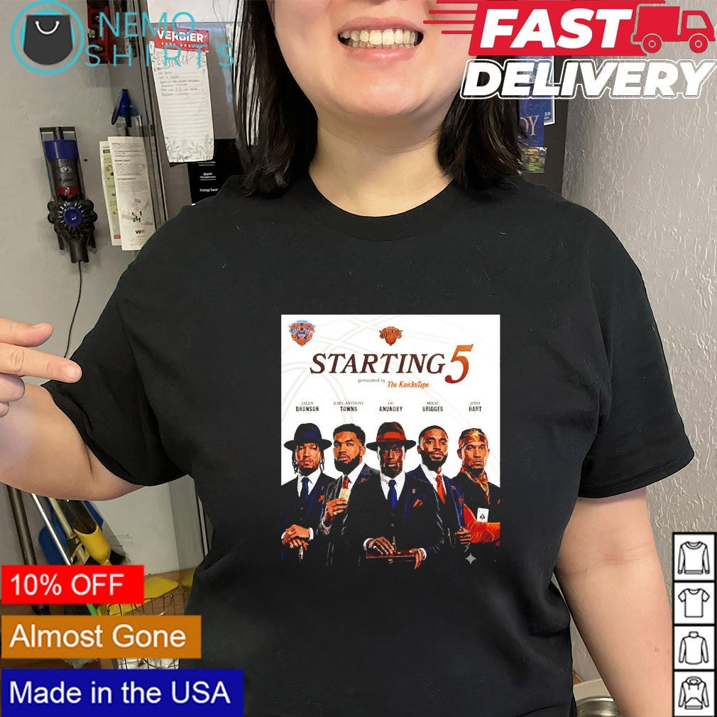 New York Knicks starting 5 Brunson Towns Anunoby Bridges Hart KnicksTape shirt