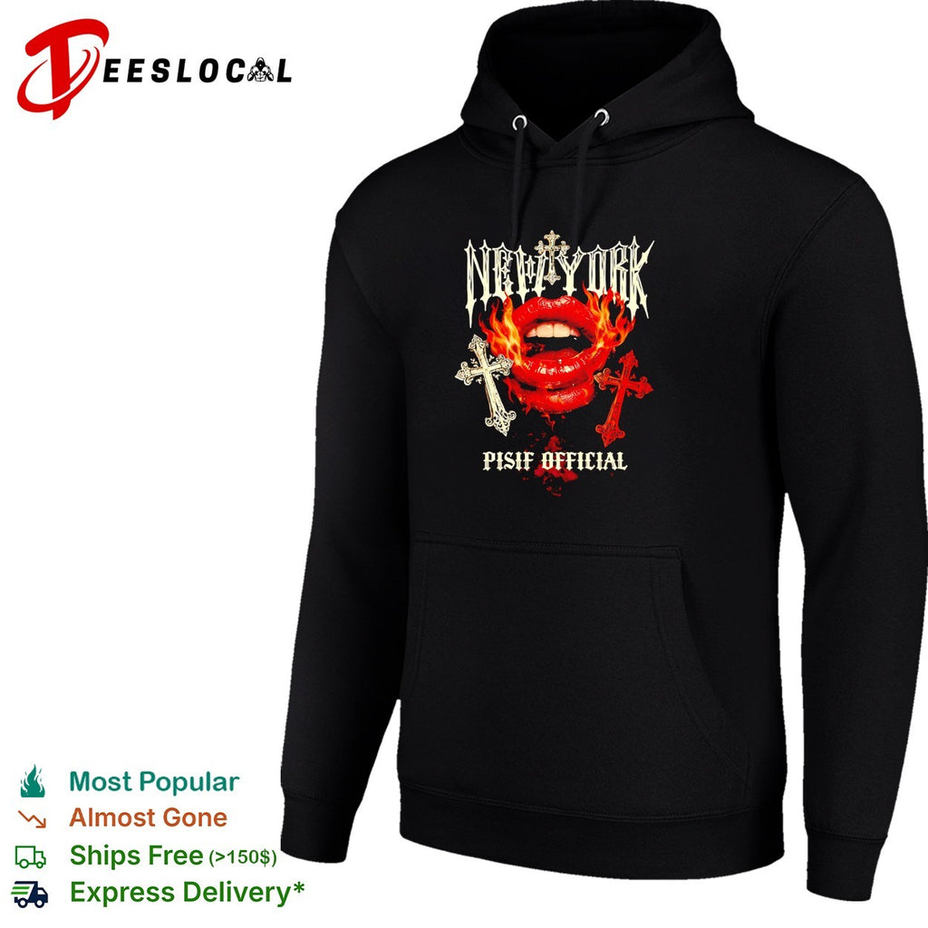New York Pisif Official fire lips cross skull shirt