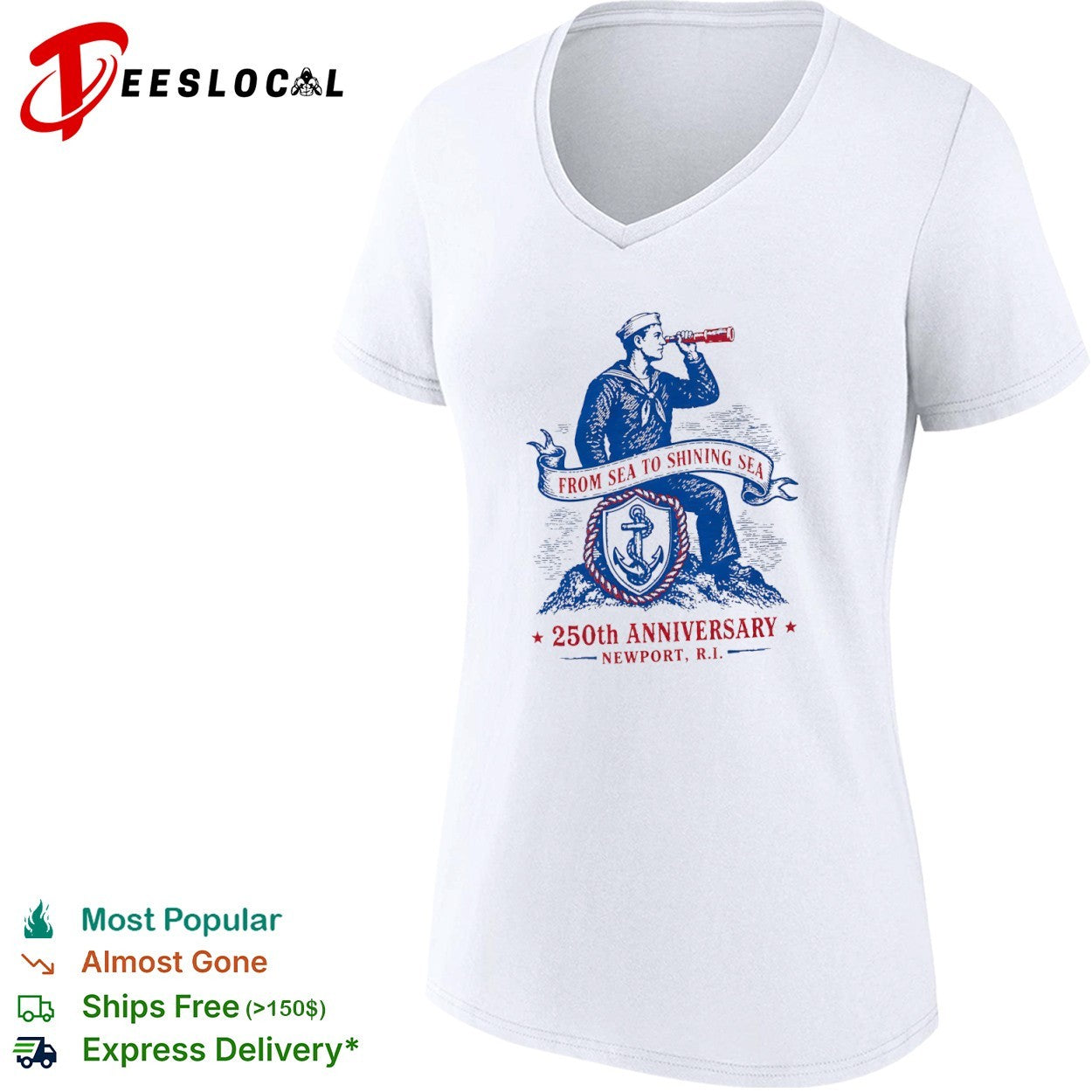 Newport RI From Sea to Shining Sea sailor telescope anchor 250th anniversary shirt