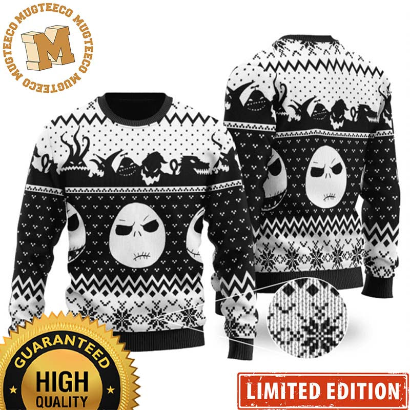 Nightmare Before Christmas Jack Skellington Faces Knitting Black And White Holiday Ugly Sweater