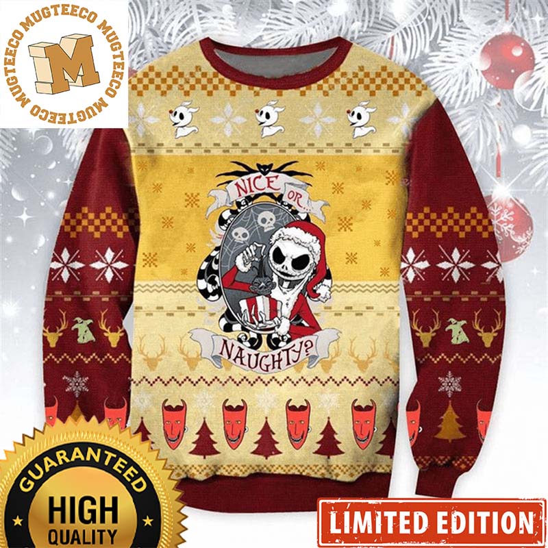 Nightmare Before Christmas Nice Or Naughty Jack Skellington Santa Funny Holiday Ugly Sweater