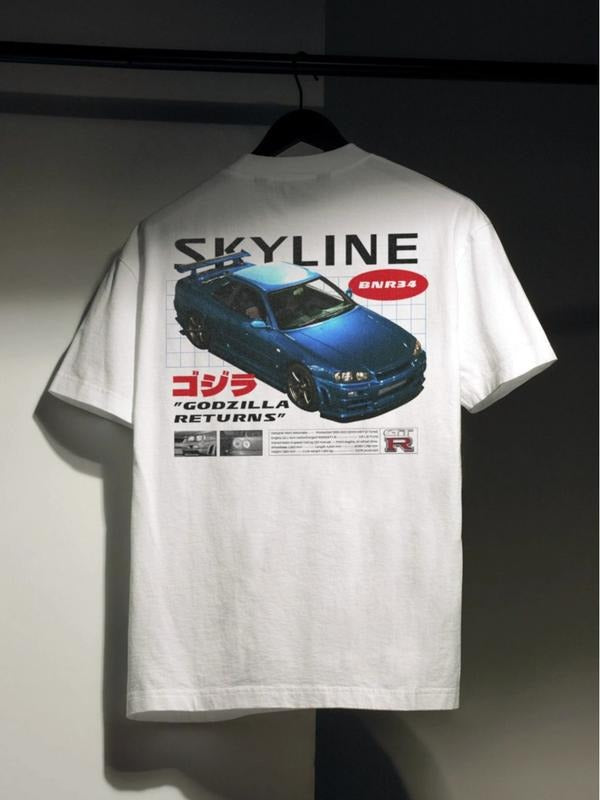 Nissan Skyline R34 T-Shirt - Original Art Car Shirt Poster, Type Design for Birthday  Gifts, For Car Guys,  Gift for Dad Menswear Top Underwear Streetwear Tshirt Tropical