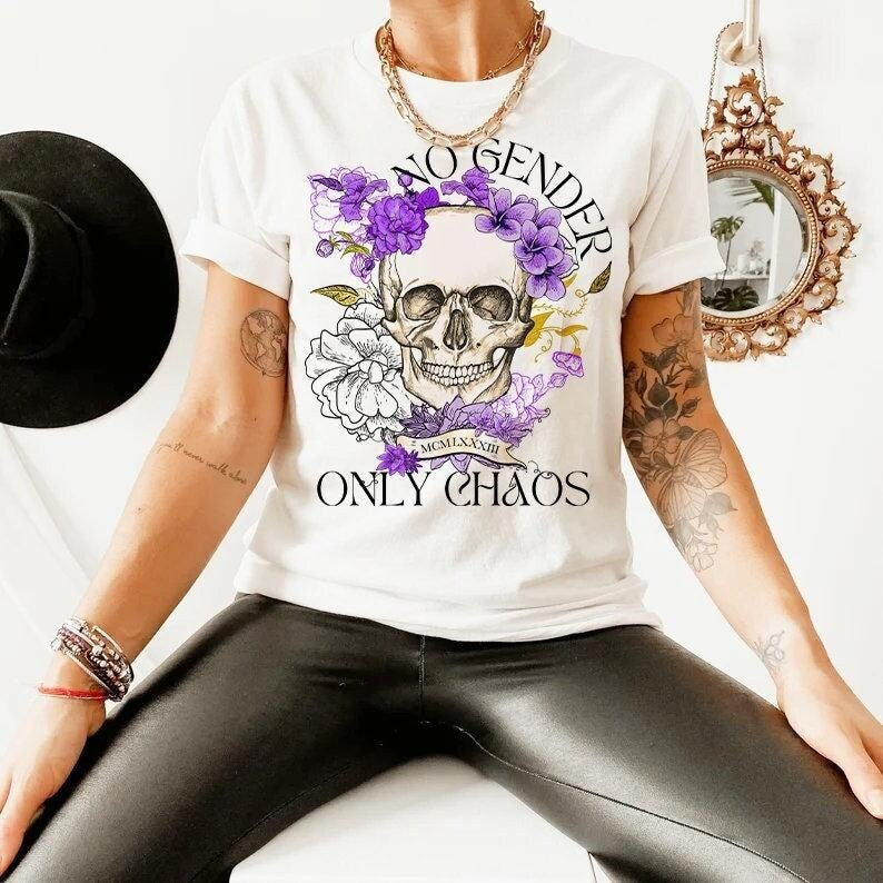 No Gender Only Chaos T Shirt Hoodie Sweater Non Binary Pride Enby Gender Queer Goth LGBTQ Queer Anxiety Agender...