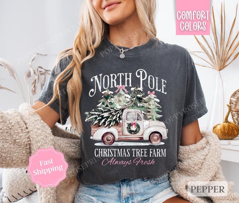 North Pole Christmas Tree Farm Shirt Comfort Colors Holiday Tshirt, North Pole Tee Women's Holiday Shirts Hoodie, Sweatshirt