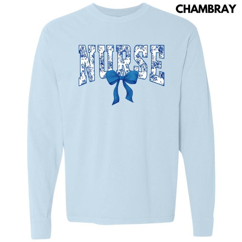 Nurse Blue Florals Long Sleeve Comfort Colors T-Shirt 'NLB' Hoodie, Sweatshirt | CiraTrend.com