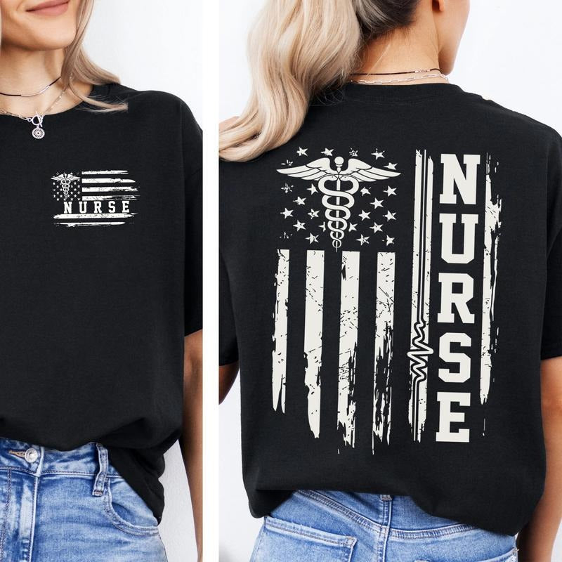 Nurse Flag T-Shirt, American Flag Nurse Shirt, Nurse Appreciation Gift, Nurse Weeks Tee, Nursing Student Gift, Nurse...