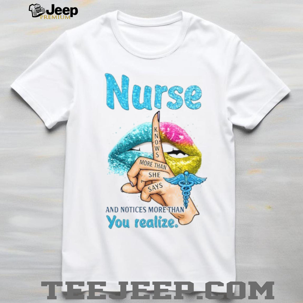 Nurse Knows More Than She Says Medical Professional Glitter Graphic Tee