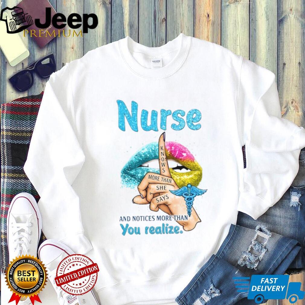 Nurse Knows More Than She Says Medical Professional Glitter Graphic Tee
