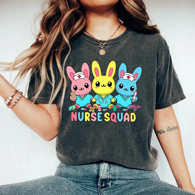 Nurse Squad Shirt - Cute Nurse Bunny Tee for Healthcare Workers - Easter Bunny Nurse T-shirt Hoodie, Sweatshirt