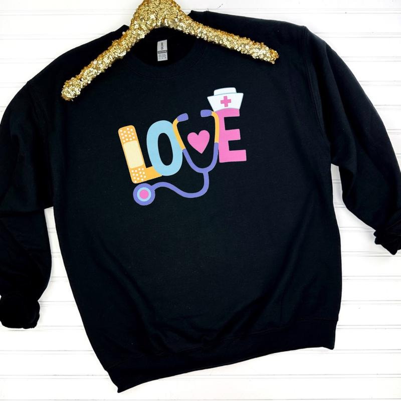 Nursing LOVE Gildan Sweatshirt -- BLACK T-Shirts, Hoodie | CiraTrend.com