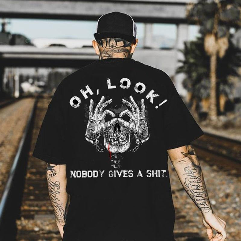 OH LOOK NOBODY GIVES A SHIT Bleed Skull With OK Print Men's T-shirt