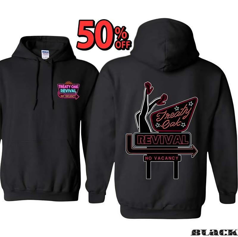 Oak Revival Treaty Hoodie Sweatshirt Tshirt Ver 2 with Neon Sign Design for Men - Warm and Comfortable for Cold Days