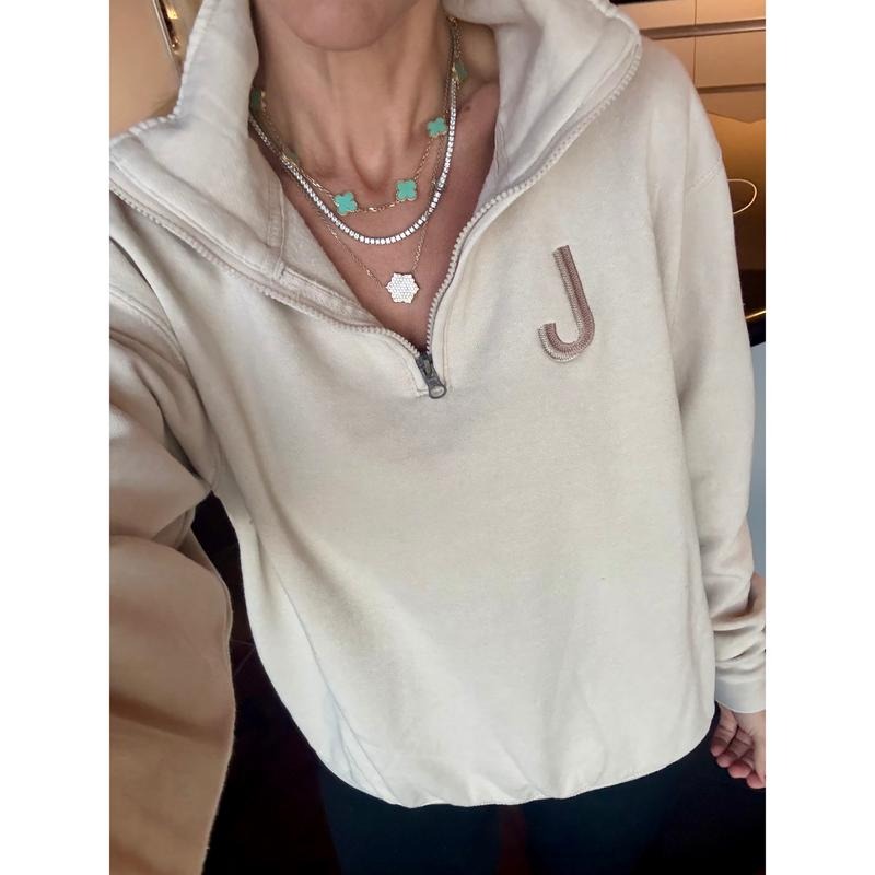 Oatmeal Initial Embroidered Quarter Zip Pullover (S-L) T-Shirts, Hoodie, Sweatshirt | CiraTrend.com
