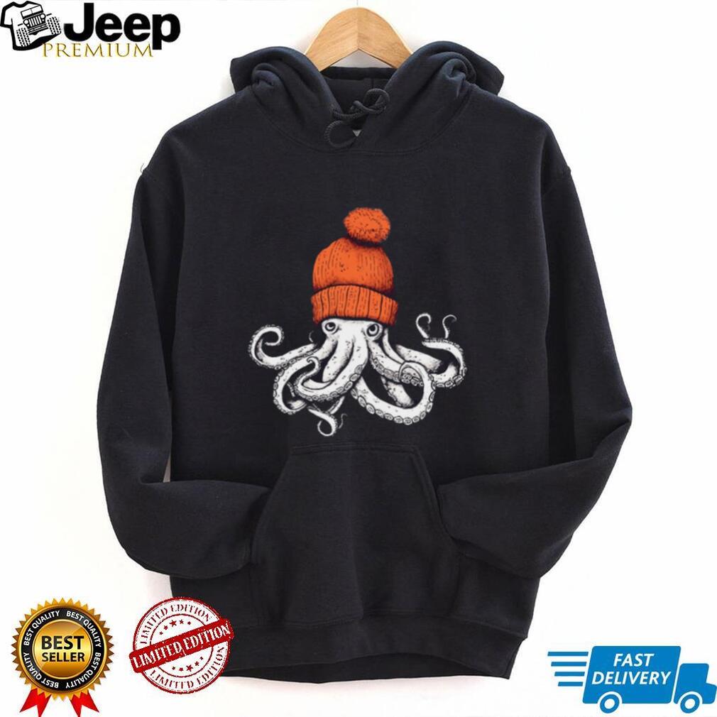 Octopus Wearing Orange Beanie Knit Hat T Shirt
