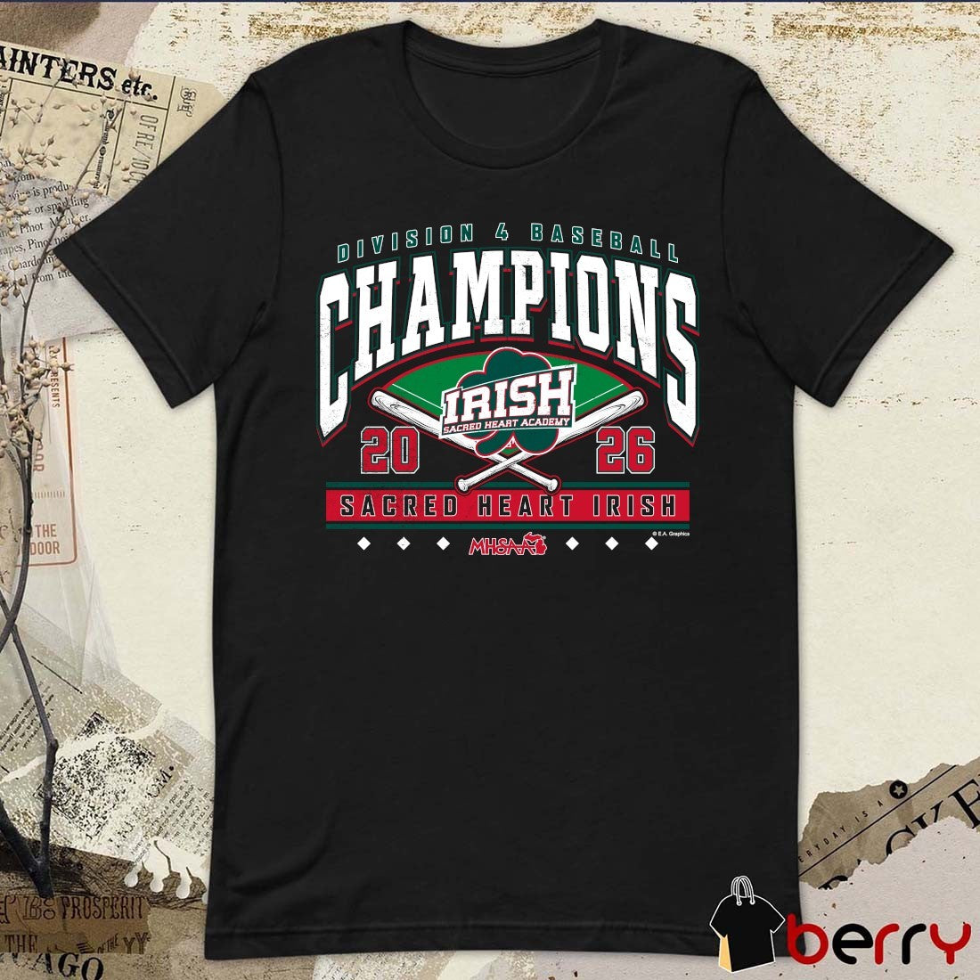 2026 MHSAA Baseball DVII Champions Sacred Heart Irish t-shirt