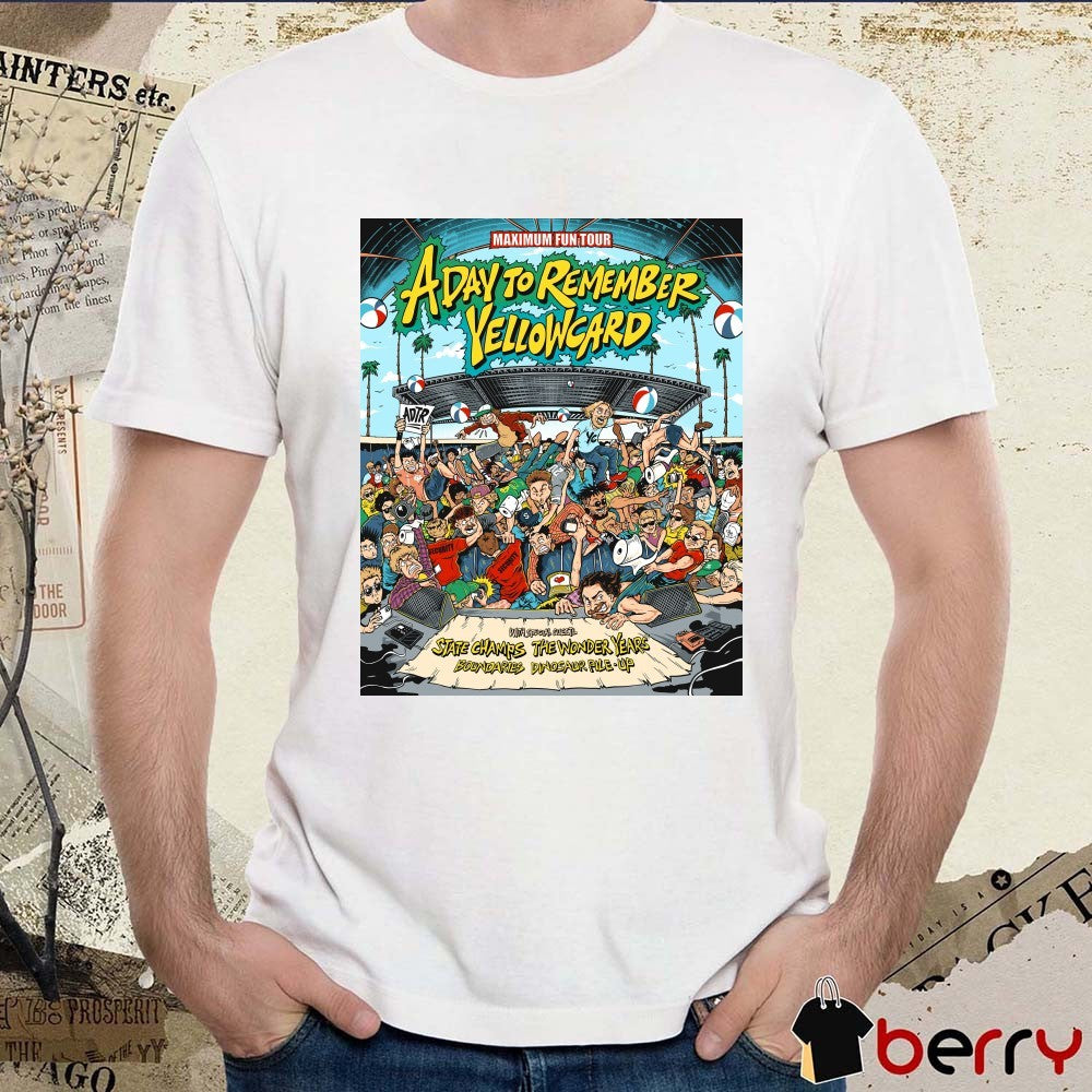 A Day To Remember Yellowcard With State Champs, The Wonder Years, Boundaries And Dinosaur Pile-up Poster t-shirt