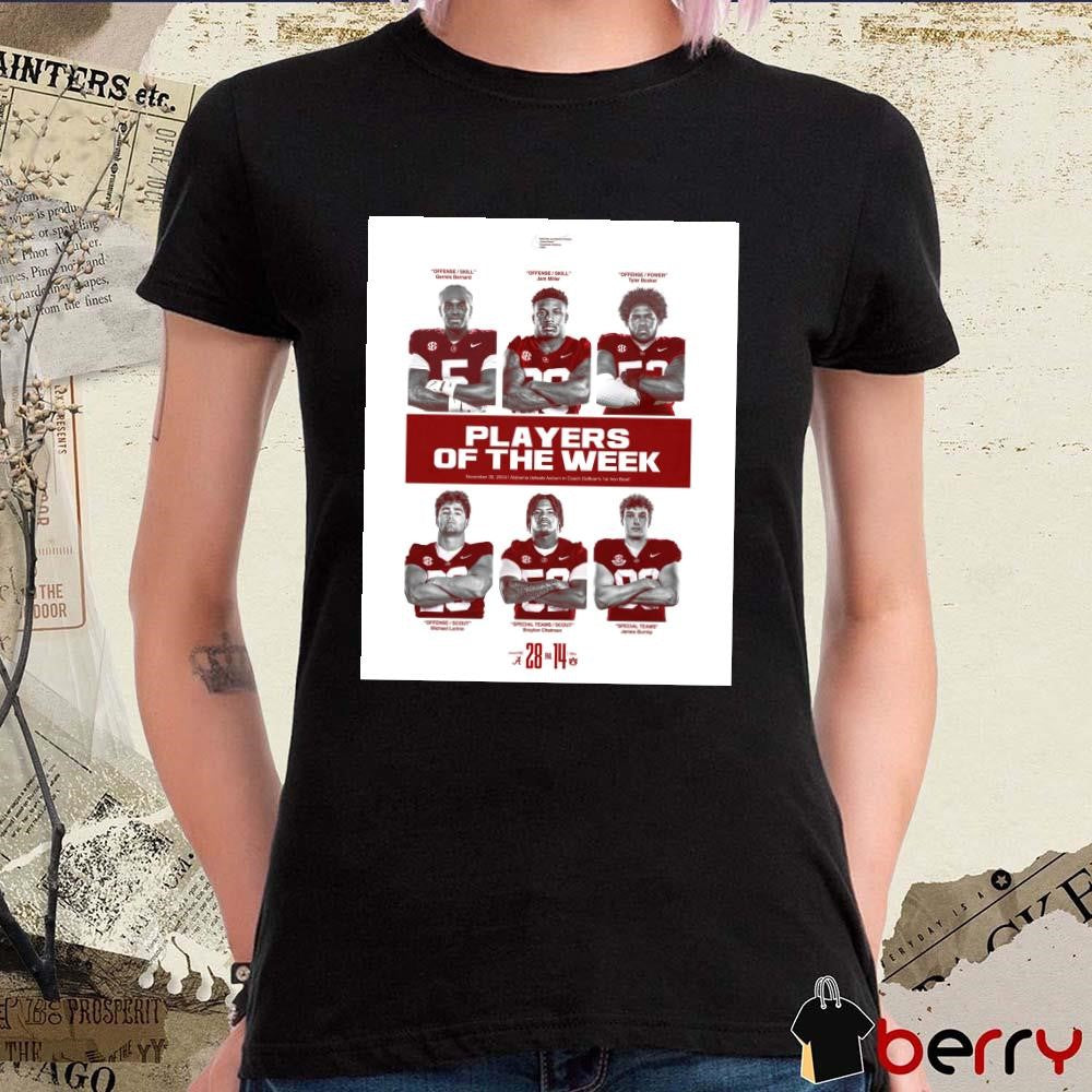 Alabama Crimson Tide Players Of The Week November 30 2024 Alabama Defeats Auburn In Coach DeBoer’s 1st Iron Bowl 28 – 14 Poster t-shirt